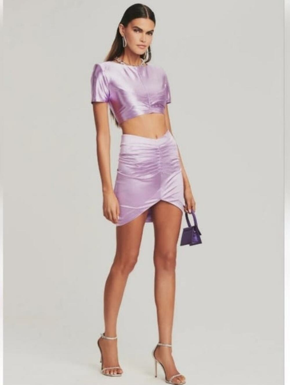 Retrofete Dehl Mini Skirt in Lilac Purple Size XL NWT Satin Fabric